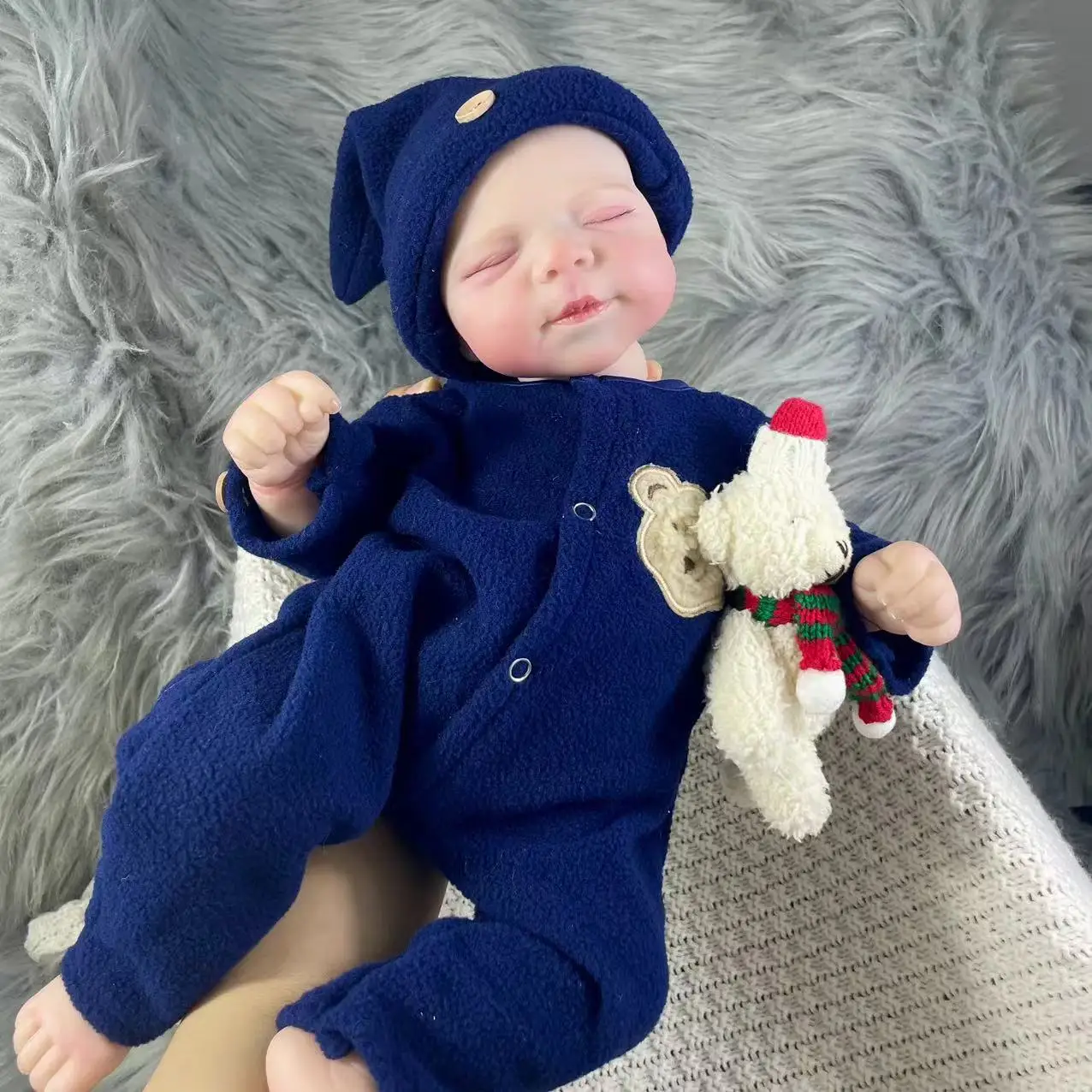 Muñeca Reborn Adorable de 18 pulgadas, muñeca realista para recién nacido, hecha a mano, tono de piel 3D, venas visibles, regalo de Navidad, muñeca de juguete