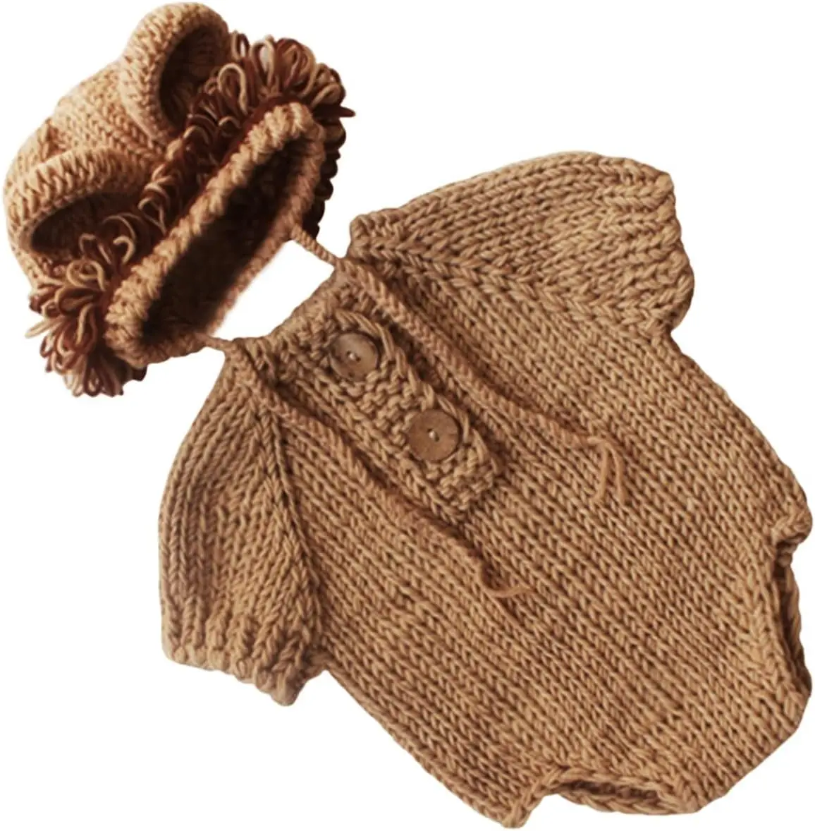 Trajes de fotografía para recién nacido, Pelele de punto de ganchillo con sombrero de León, conjunto de disfraz de Animal para sesión de fotos de bebé - imagen 4
