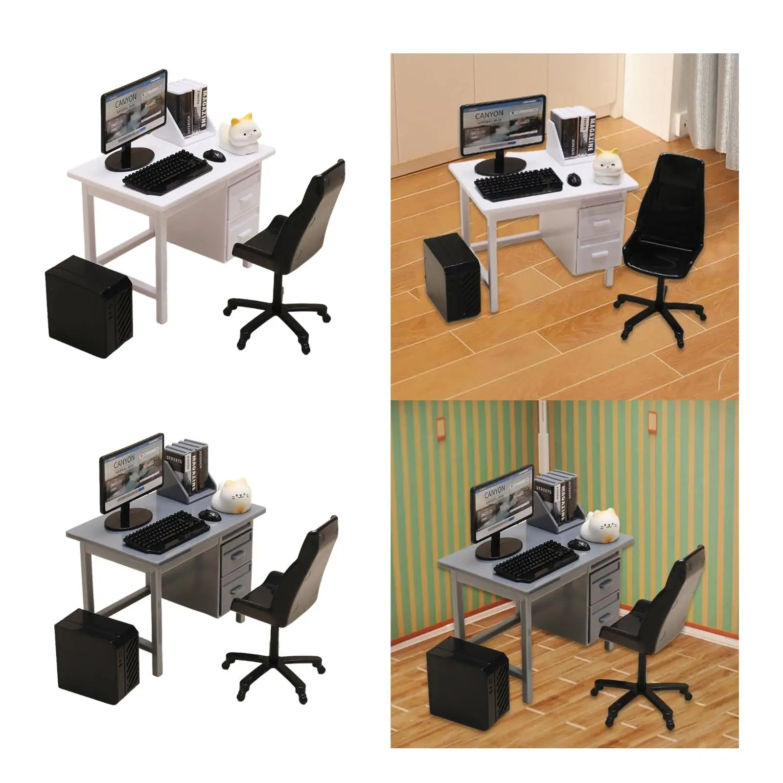 Juego de ordenador en miniatura, accesorios de paisaje, teclado, ordenador de escritorio, accesorios de simulación, decoración decorativa moderna para casa de muñecas