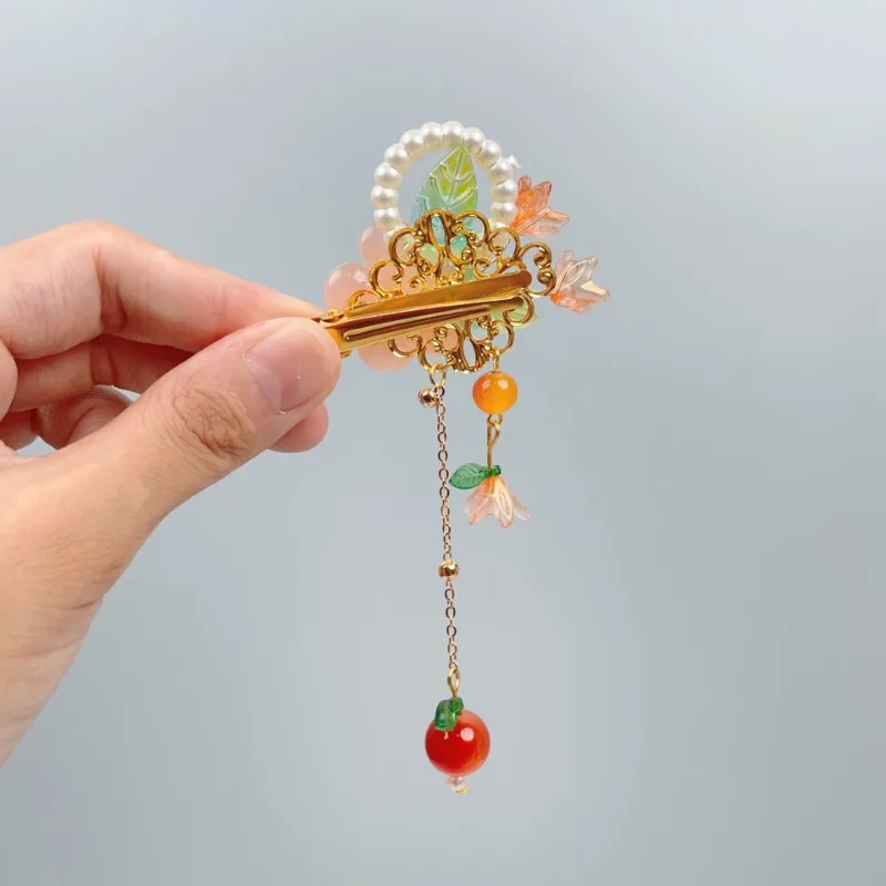 Tocado Hanfu para niños, pinza para el pelo de estilo antiguo para niña pequeña de estilo chino, pinza para el pelo con borla de flores para disfraz antiguo - imagen 4