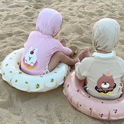 2 uds moda coreana niños niño niña traje de baño conjunto con gorro lindo oso de dibujos animados traje de baño de conejo para niños ropa de playa de verano