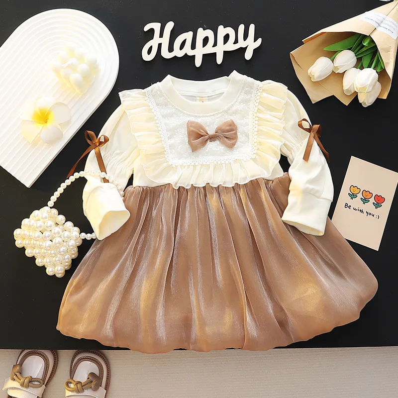 Vestido de niña princesa manga larga con lazo encaje - imagen 2