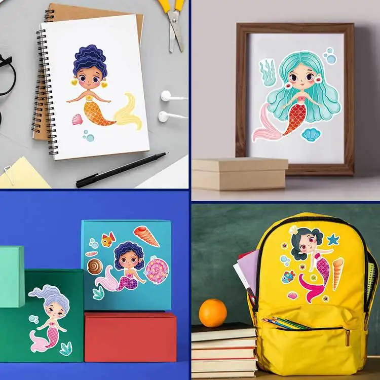 8 unids/set Kawaii sirena princesa columna pegatina DIY pegatinas divertidas de dibujos animados para niños regalo juguetes clásicos pegatina de rompecabezas hecha a mano - imagen 5