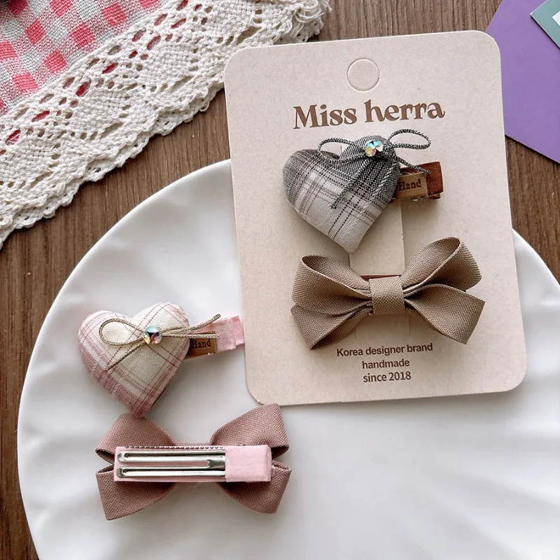 2 unids/set de pinzas para el pelo con lazo de tela para niños, pasadores bonitos para niñas pequeñas, Clips a presión laterales, pinzas para flequillo, horquillas para el cabello antideslizantes dulces