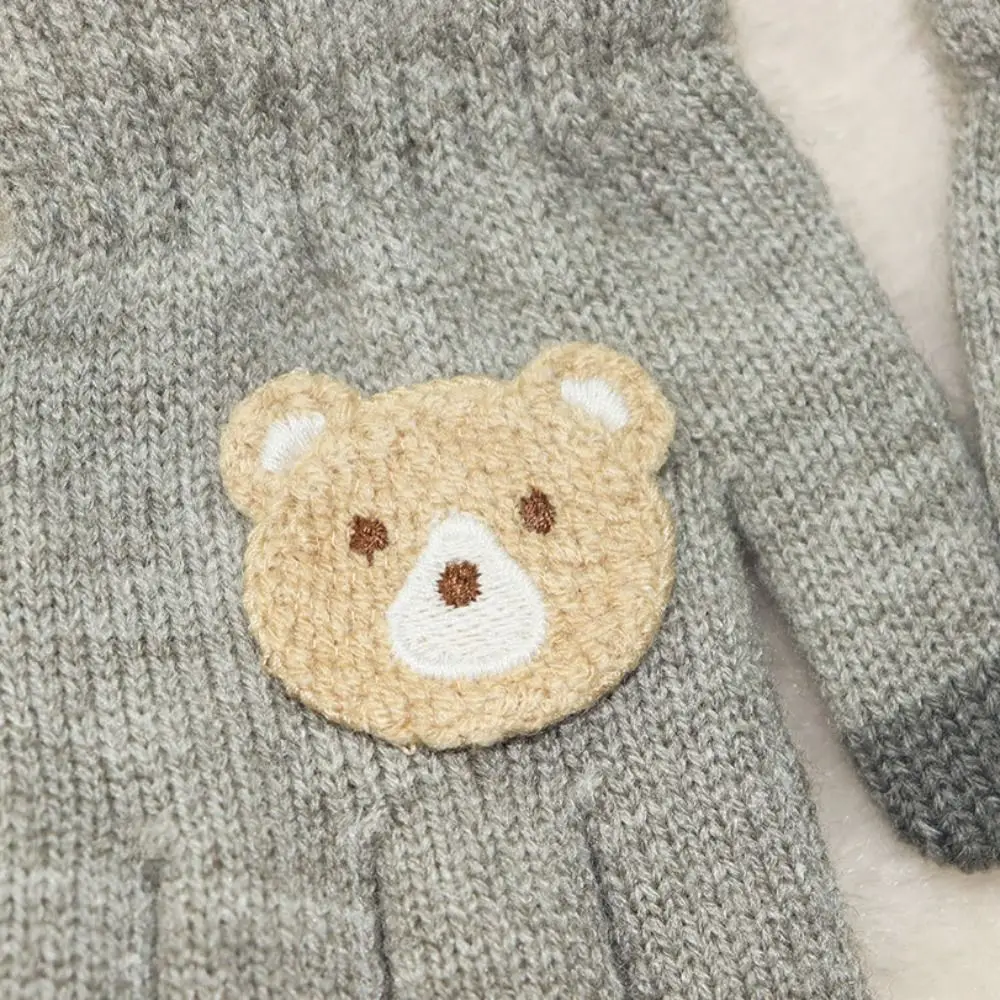 Guantes de dibujos animados de 2 a 6 años, ganchos de ganchillo, oso, manoplas cálidas a prueba de frío, guantes térmicos de nieve con dedos completos a prueba de viento, Otoño Invierno - imagen 2