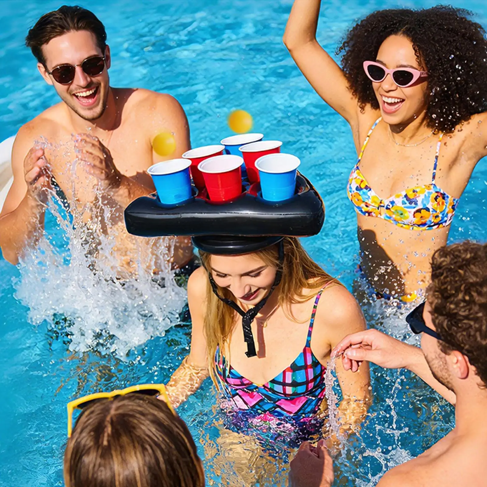 Taza triangular para sombrero, cubo para fiesta, portavasos, flotador para piscina, Enfriador de bebidas y cerveza, mesa, bandeja de Bar, acceso portátil para anillo de natación en la playa