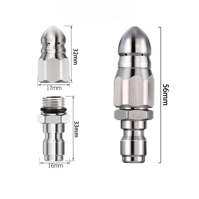 Limpiador de alcantarillado de alta presión de conexión rápida de 1/4 "de acero inoxidable, boquilla de cabezal de Pagoda y ratón, 1 accesorio para lavadora de coche delantera + 6 trasera - imagen 3