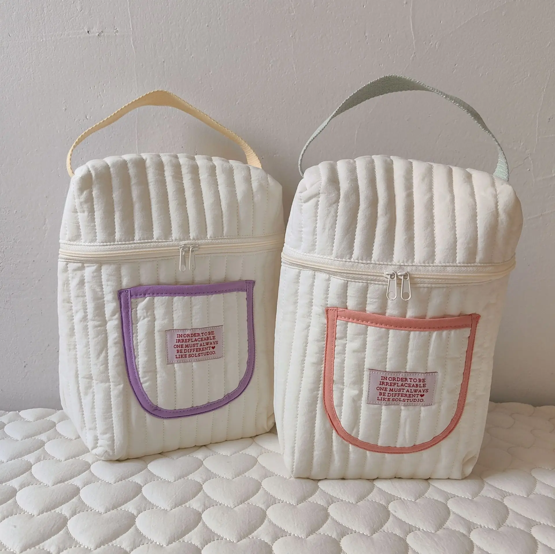 Bolsa de pañales de bebé acolchada de algodón, bolsa de mamá portátil, cochecito, bolsa colgante para pañales, organizador para bebé - imagen 3