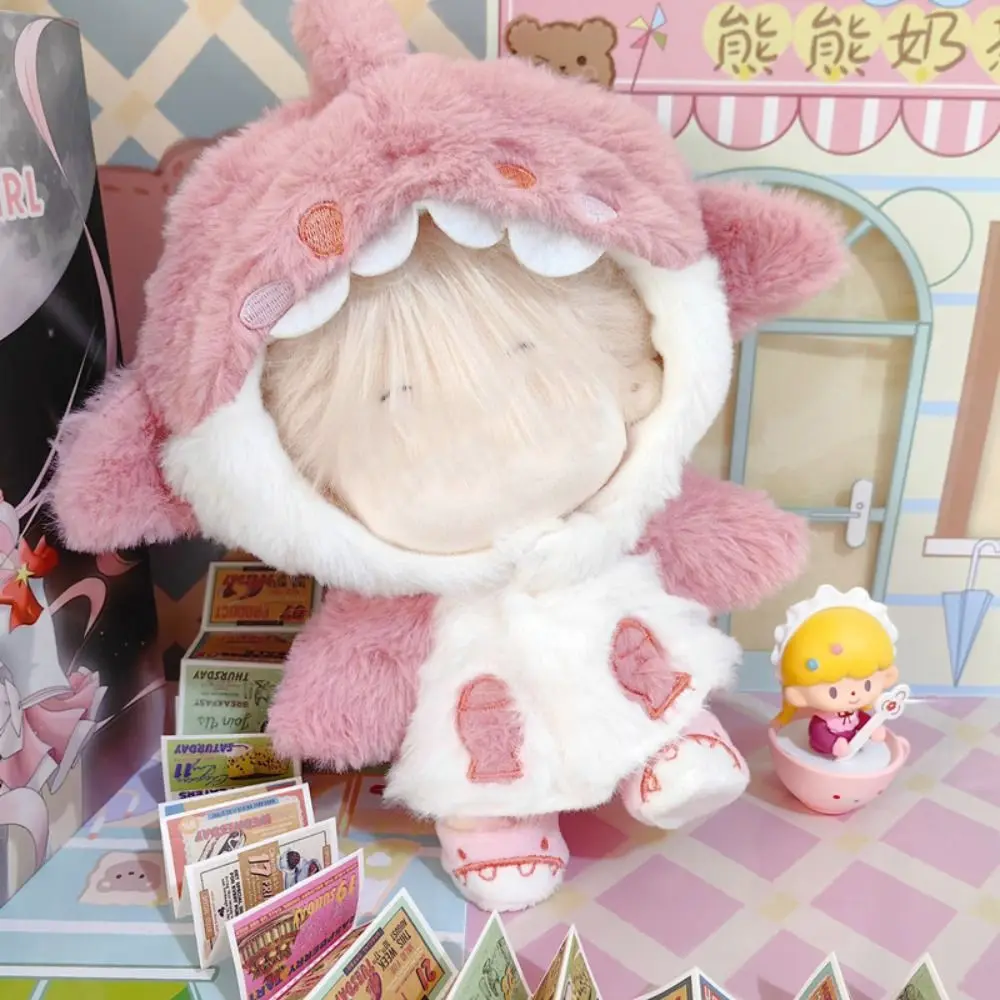 Ropa para muñecas de 20cm, traje de repuesto rosa y azul, abrigo de tiburón de dibujos animados, juego de vestir cambiante, sudaderas con capucha de felpa en miniatura para casa - imagen 4