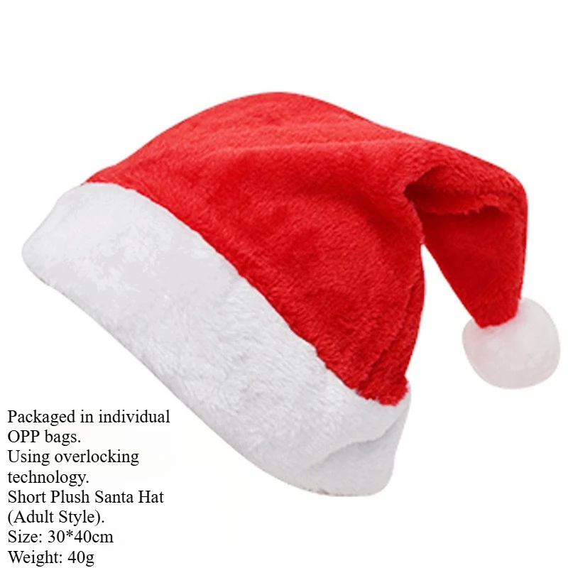 Gorros de Papá Noel rojos de felpa cortos de primera calidad de alta gama para adultos y niños, decoración y suministros para fiesta de Navidad, 2 uds. - imagen 4