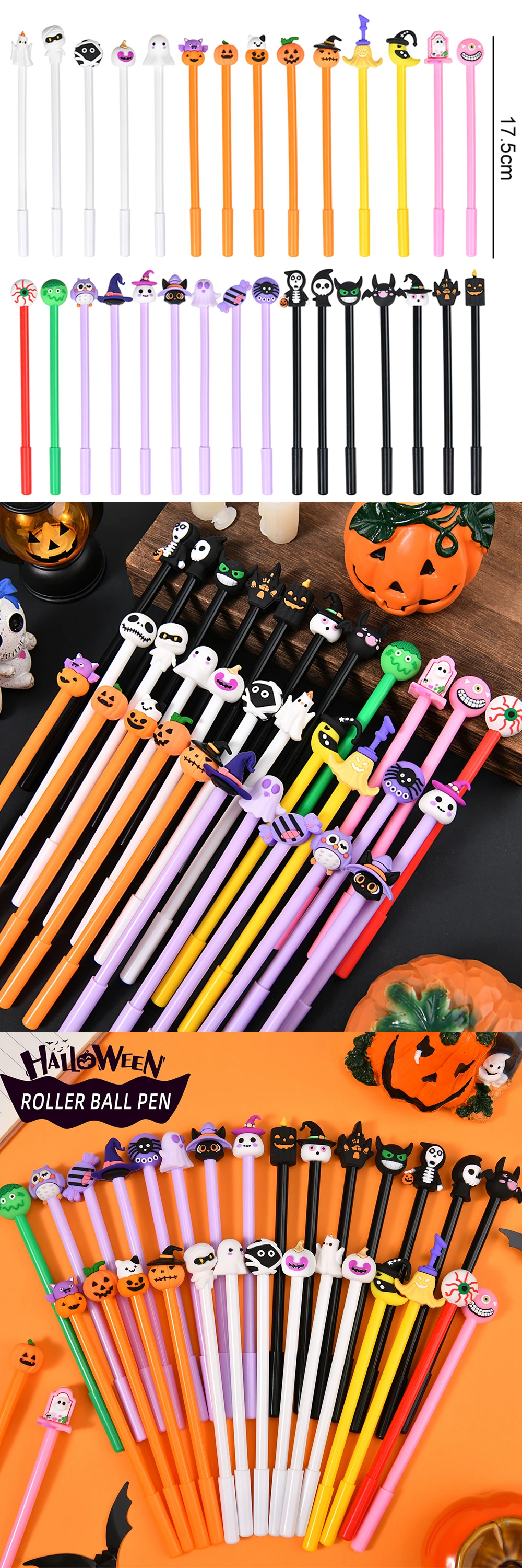 Bolígrafos de gel estilo Halloween con diseños de calabaza, fantasma y zombi