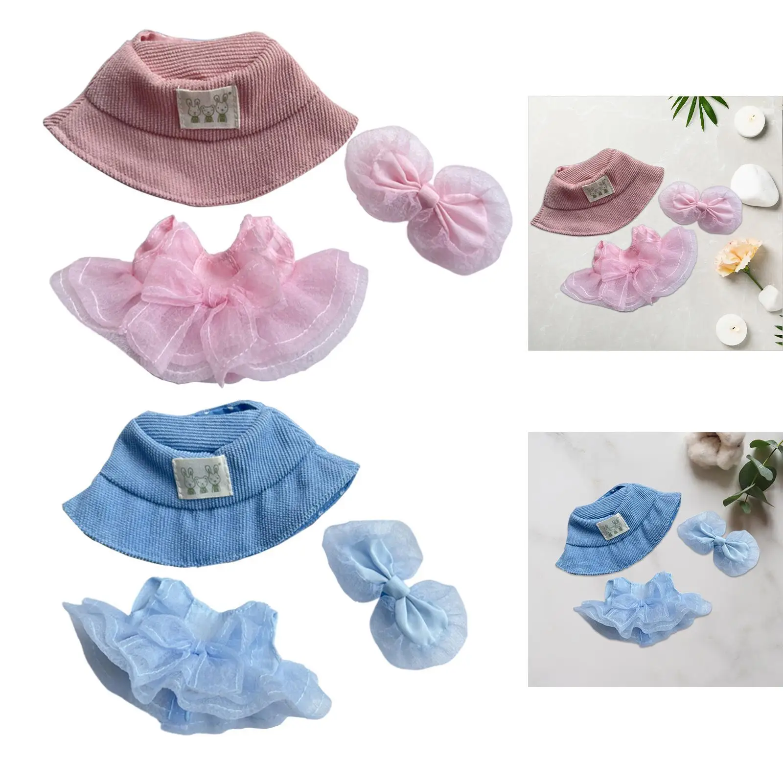 Set of 3 Doll Outfits with Hat And Bow Hairpin for 15-17cm Dolls, Gift Ideas