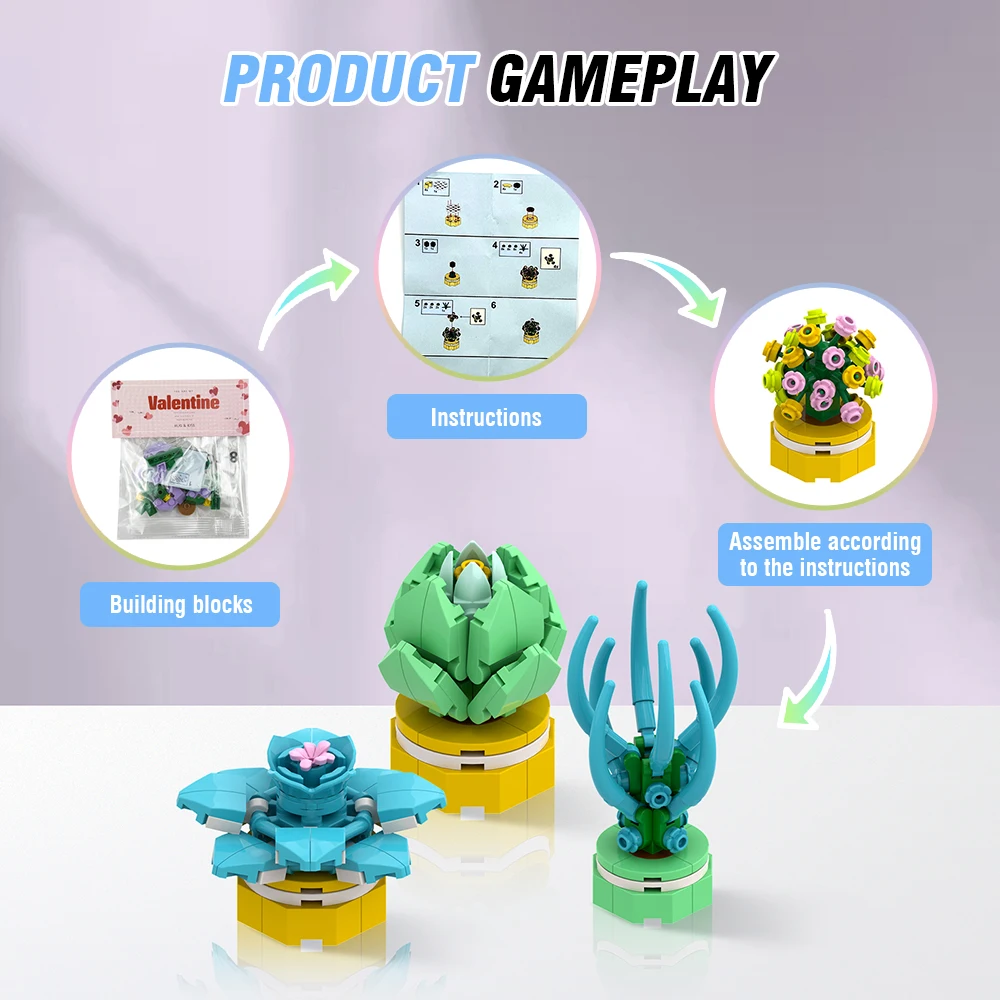 Flor suculenta en maceta modelo de bloques de construcción DIY ramo eterno hogar escritorio planta decoración ladrillo niña regalo niños juguete 24 bolsa/caja - imagen 5