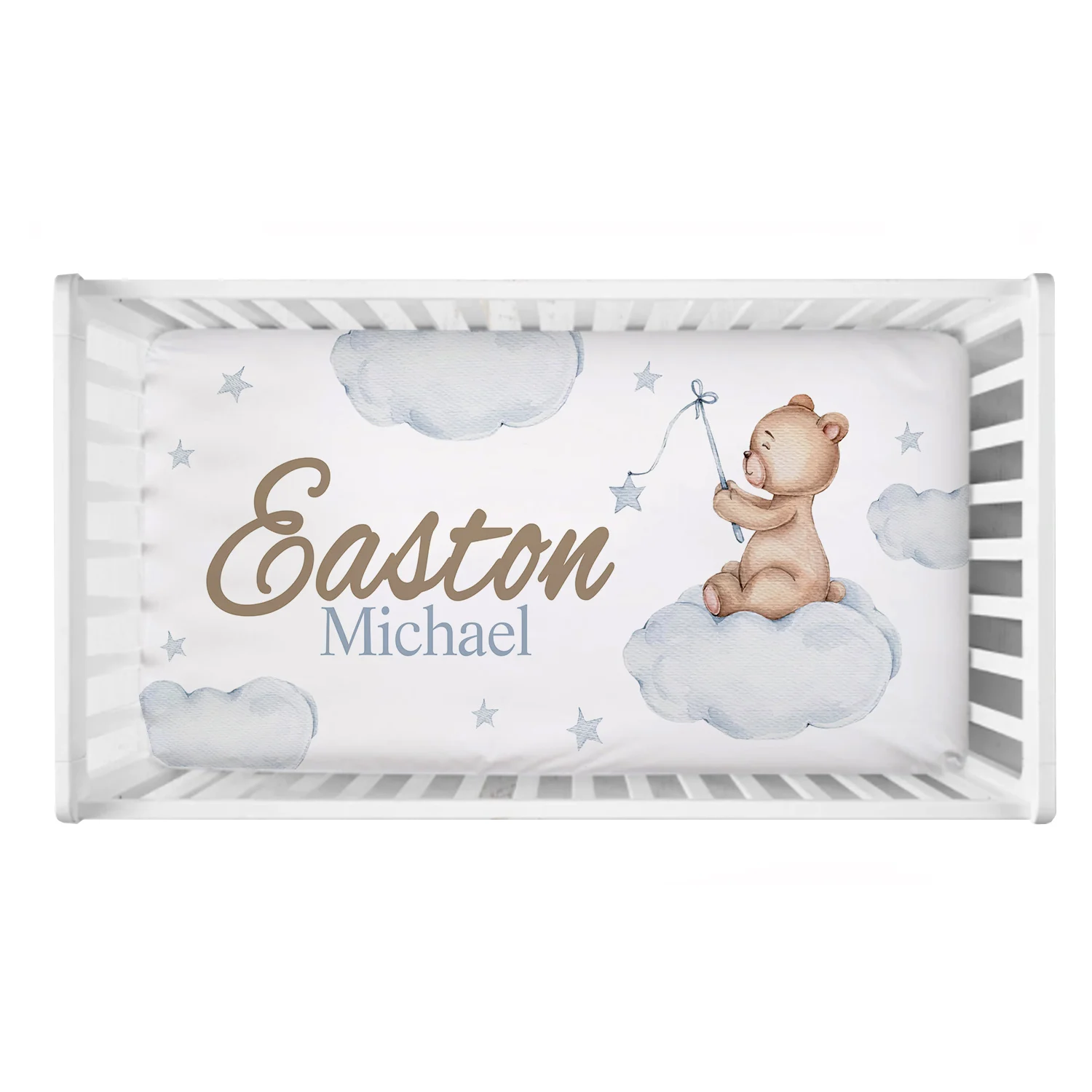 LVYZIHO Juego de cama de oso con nombre personalizado, manta para bebé, sábana para cuna de bebé, almohada para bebé - imagen 3