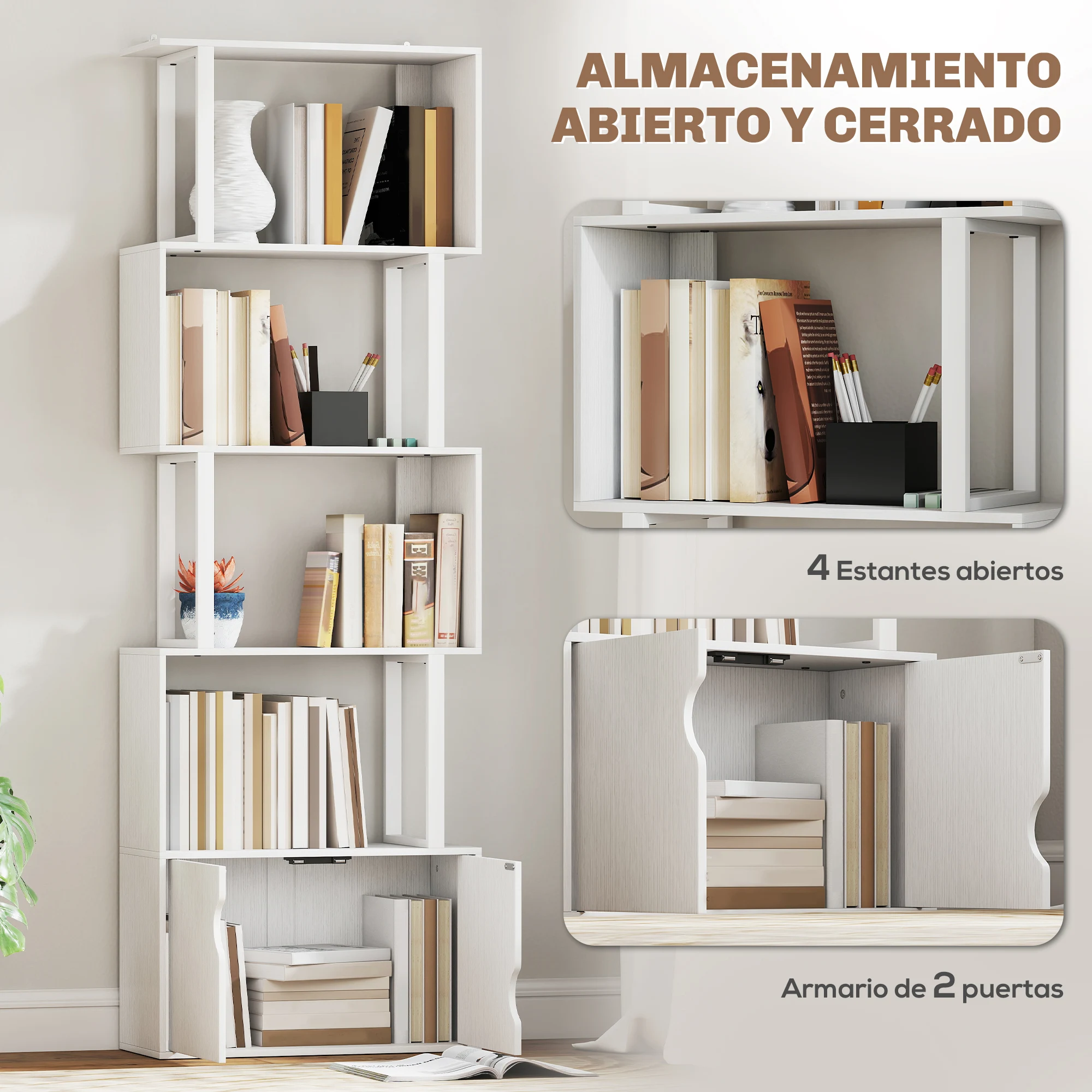 HOMCOM Aparador 2 Puertas de Vidrio Aparador para Salón Moderno con Cajón Compartimentos Abiertos y Estantes Ajustables para Comedor Entrada Blanco 100x35x80,3 cm - imagen 4