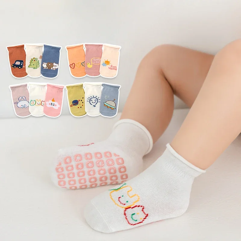 Calcetines de borde enrollado antideslizantes para niños pequeños y medianos, tres pares de medias elásticas sueltas - imagen 3