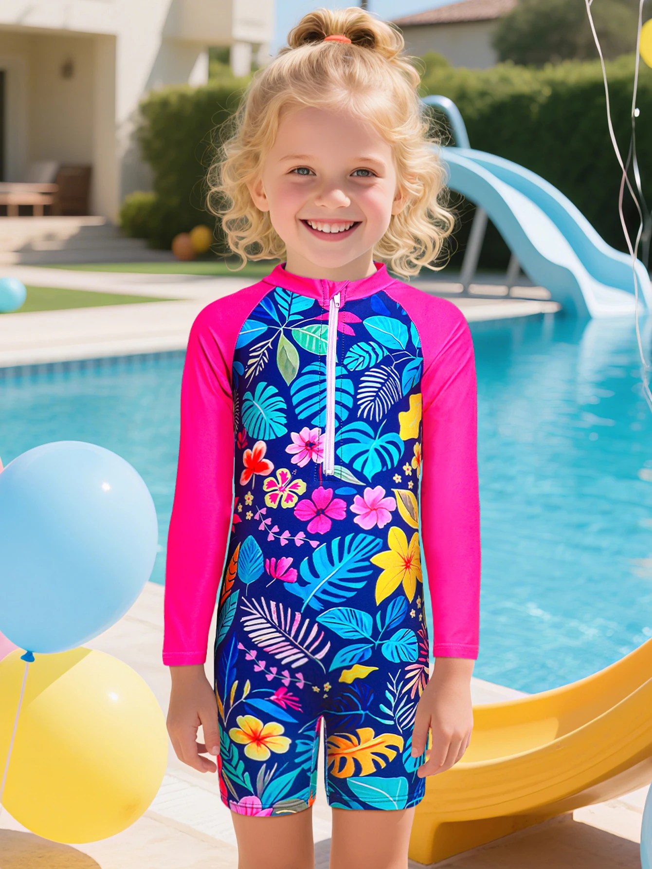 Traje de baño una pieza niña estampado tropical con cremallera frontal - imagen 2