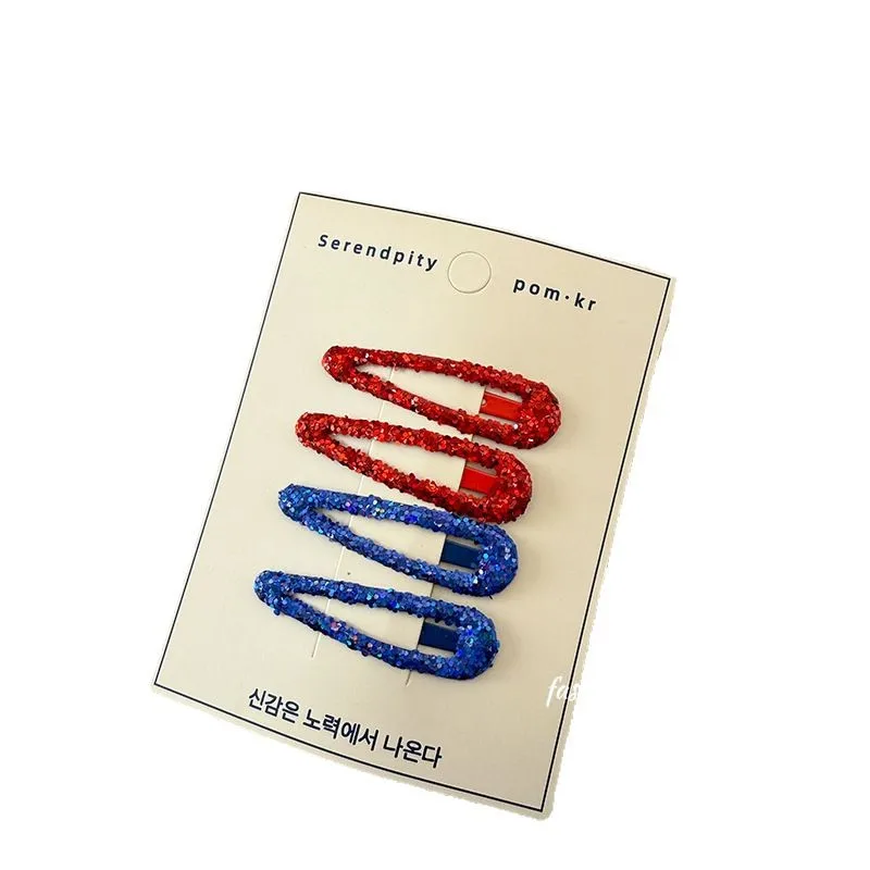 4 Uds. De pasadores sencillos de moda coreana para niñas, pinzas para el pelo de Color sólido con lentejuelas brillantes, accesorios para el cabello para niños - imagen 5