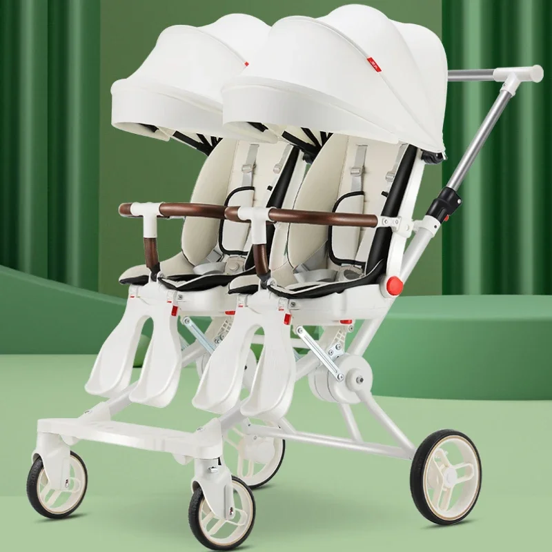 Cochecito de bebé doble - Estructura de acero al carbono con 180 °   Asientos giratorios Diseño plegable a prueba de golpes y cochecito infantil portátil acostado - imagen 2