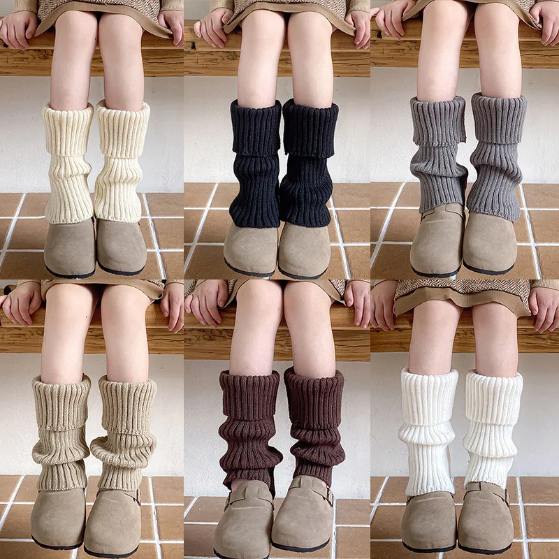 Calentadores de piernas para niños de invierno y otoño, calcetines largos tejidos de Color sólido con cubierta suave para pies, calcetines cálidos hasta la pantorrilla para niñas, accesorios de 3 a 12 años - imagen 3