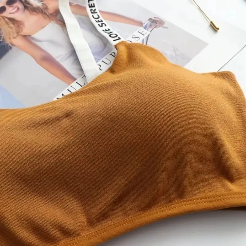 Nuevos sujetadores de entrenamiento informales, Sujetador deportivo acolchado desmontable de algodón para niñas, sujetador sin costuras con estampado de letras para Fitness para niñas pequeñas - imagen 4