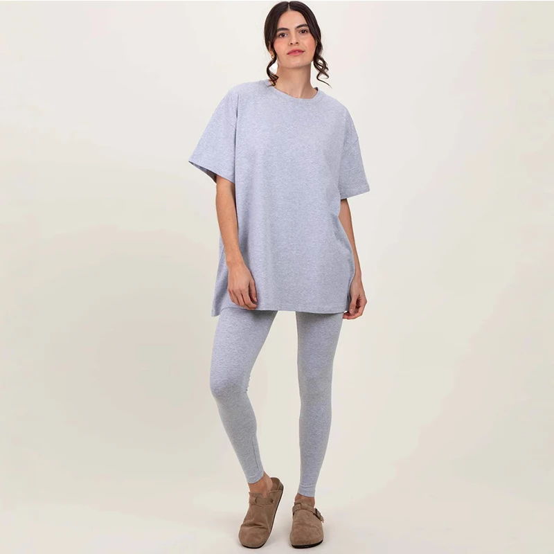 Ropa premamá casual de punto liso cuello redondo y pantalón largo - imagen 3