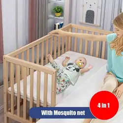 Cuna multifuncional para bebé, cuna BB de madera para recién nacido con juegos de cama y mosquitera
