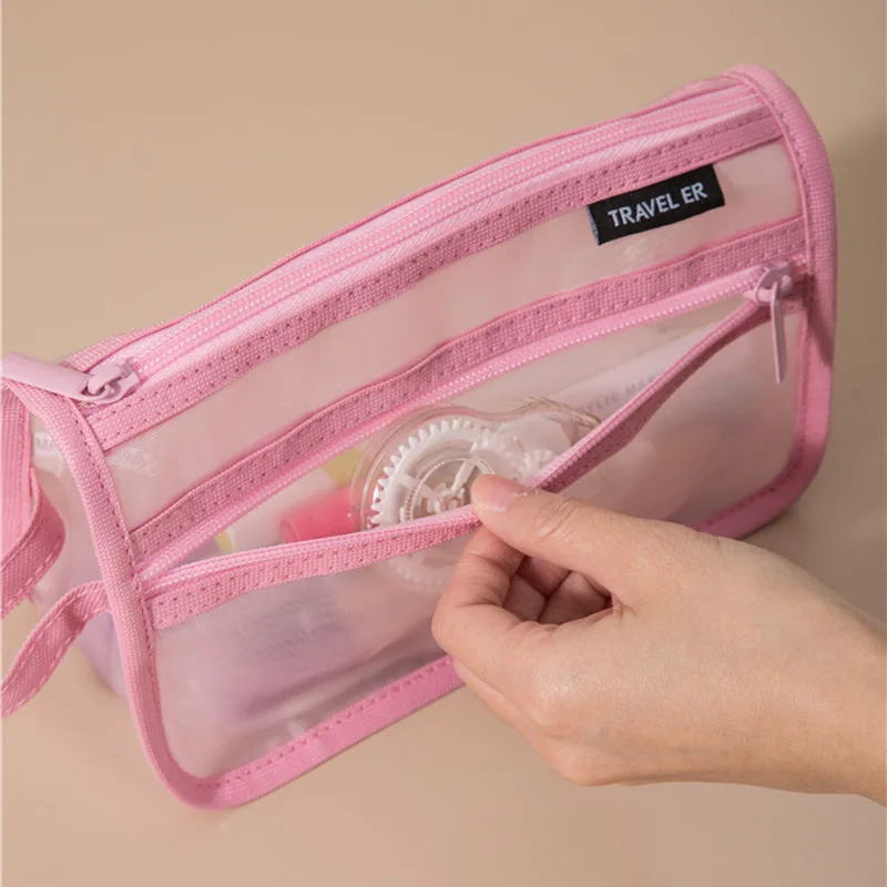 Estuche de lápices de malla minimalista, bolsa de papelería transparente creativa de gran capacidad, bolsa de papelería rectangular con cremallera para estudiante - imagen 4