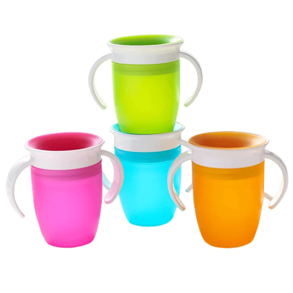 Las tazas para bebés se pueden girar, taza mágica, taza para aprender a beber para bebés, botella de agua a prueba de fugas para niños, Copos de 207ML