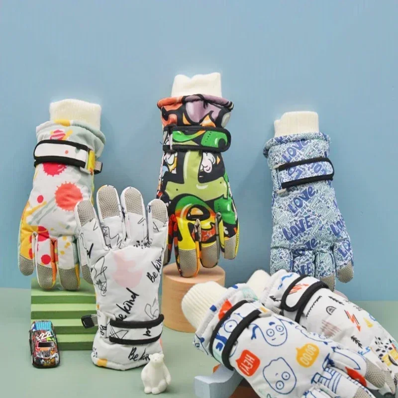 Guantes para niños, guantes de esquí con dibujos animados cálidos, además de terciopelo, guantes de invierno para niños fríos e impermeables, accesorios para niños de 4 a 12 años - imagen 3