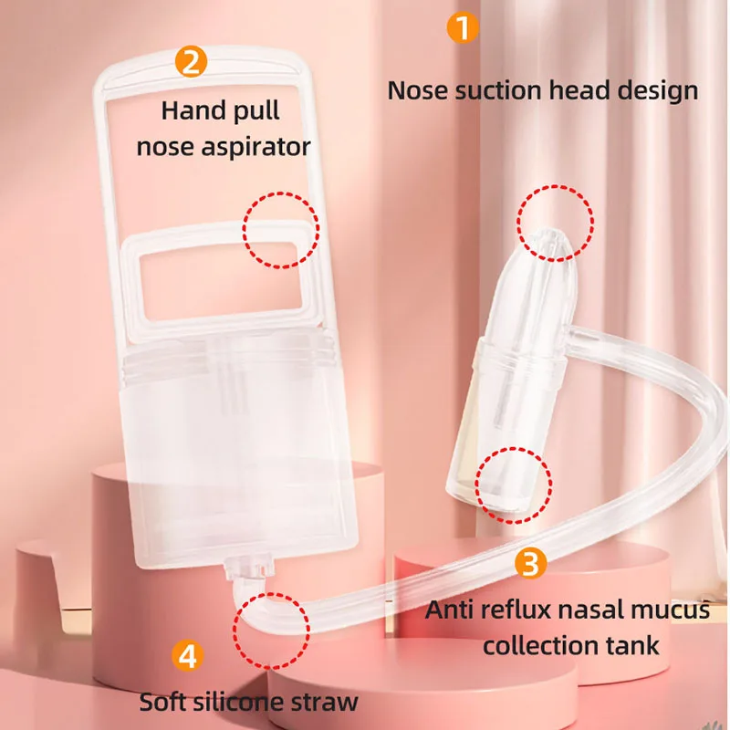 Aspirador Nasal para bebé, prensa manual del aspirador Nasal, eliminación Manual de moco, Control de flujo de aire unidireccional, ventosa de nariz para niños y bebés - imagen 2