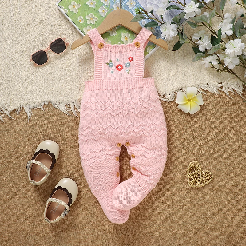 Peleles florales rosas para niña, monos tejidos sin mangas con tirantes para recién nacido, prendas de vestir de una pieza para niño de 0 a 9m, monos, ropa