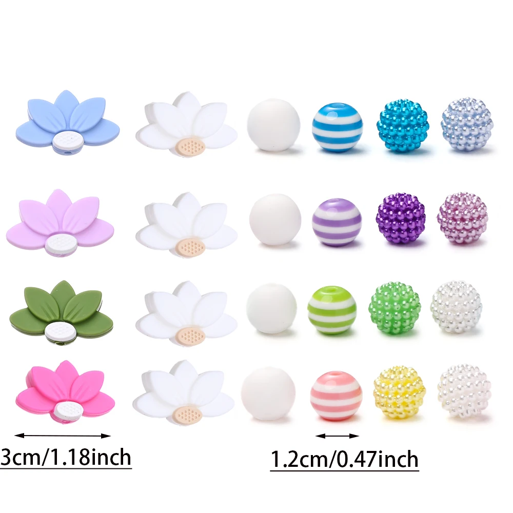 42 Uds. Cadena de chupete con flores y cuentas redondas de silicona, cuentas de dentición sin BPA, Clip simulado y accesorios para collar DIY - imagen 2