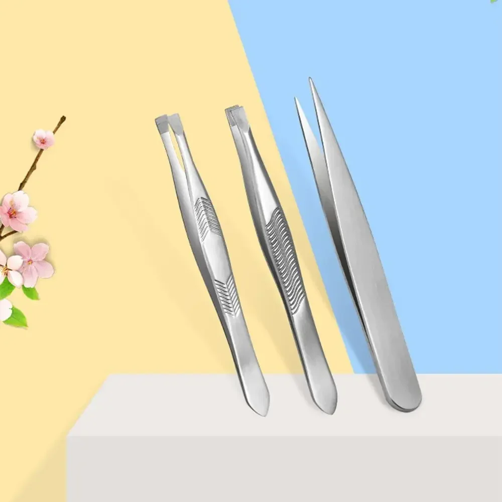 Pinzas para cejas para eliminación de cerejas inclinadas/punta/plana, herramienta multiusos pulida para púas y pelo, para desplumar cejas - imagen 3
