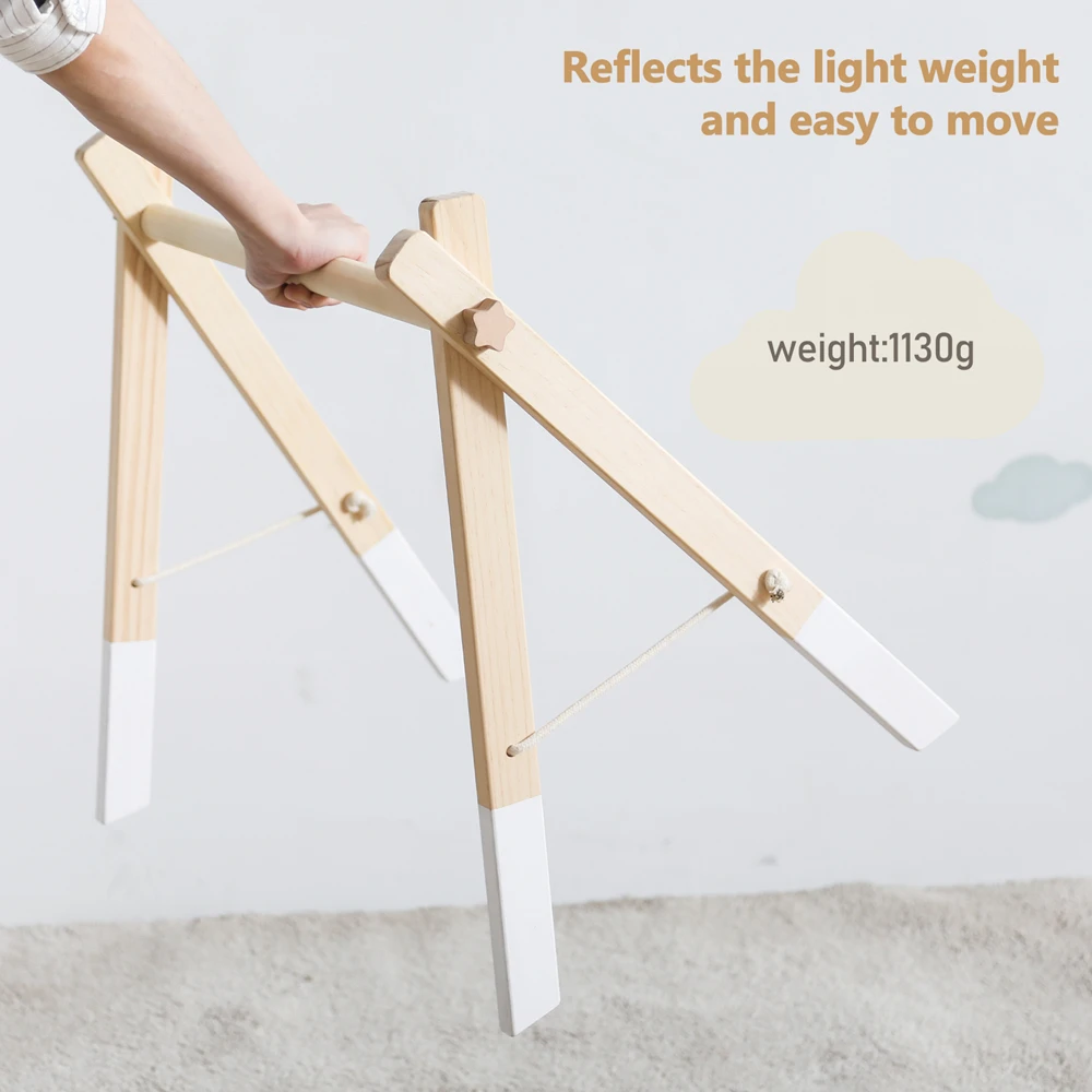 Gimnasio plegable de madera para bebé con juguetes colgantes - imagen 2