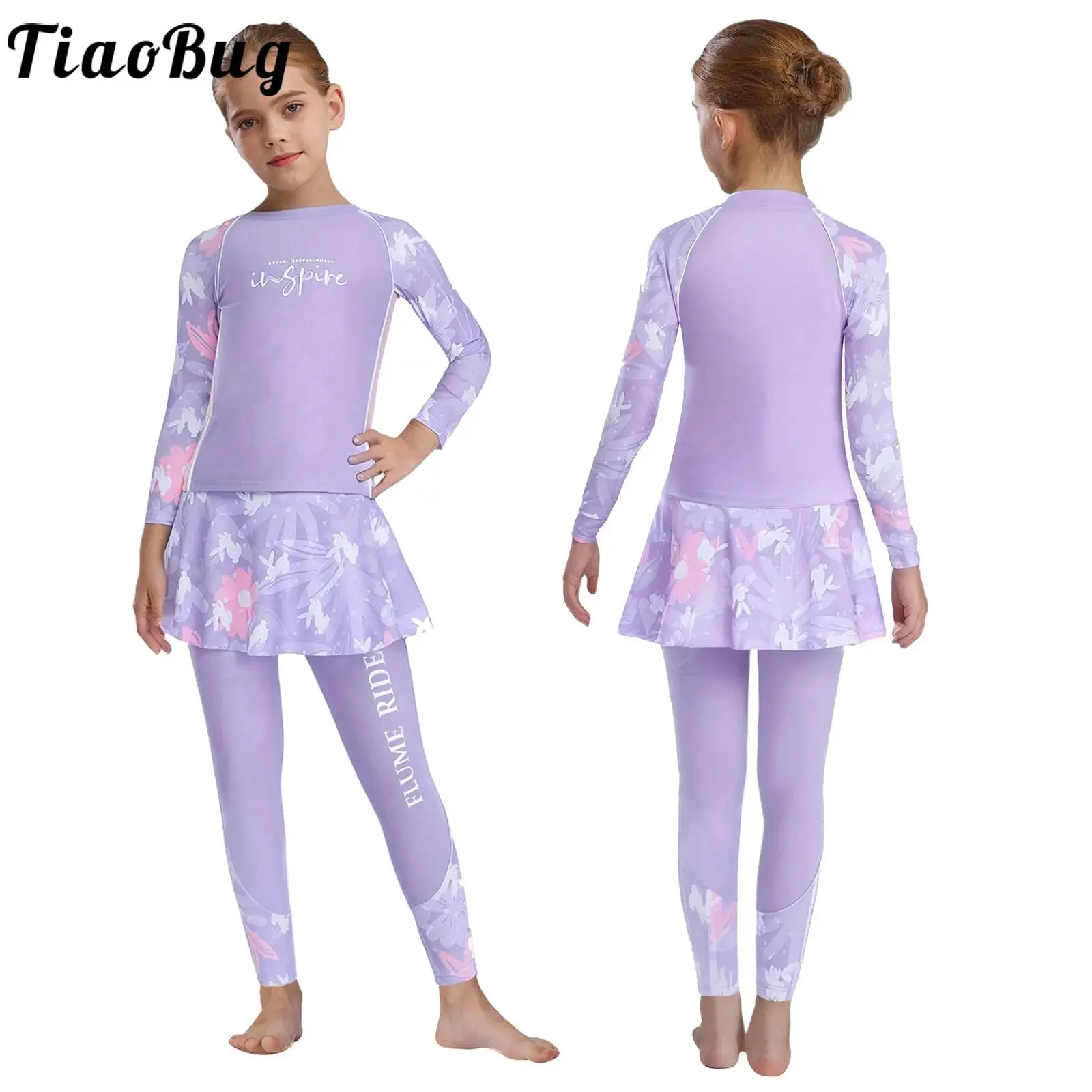 Bañador manga larga floral con falda pantalón para niña