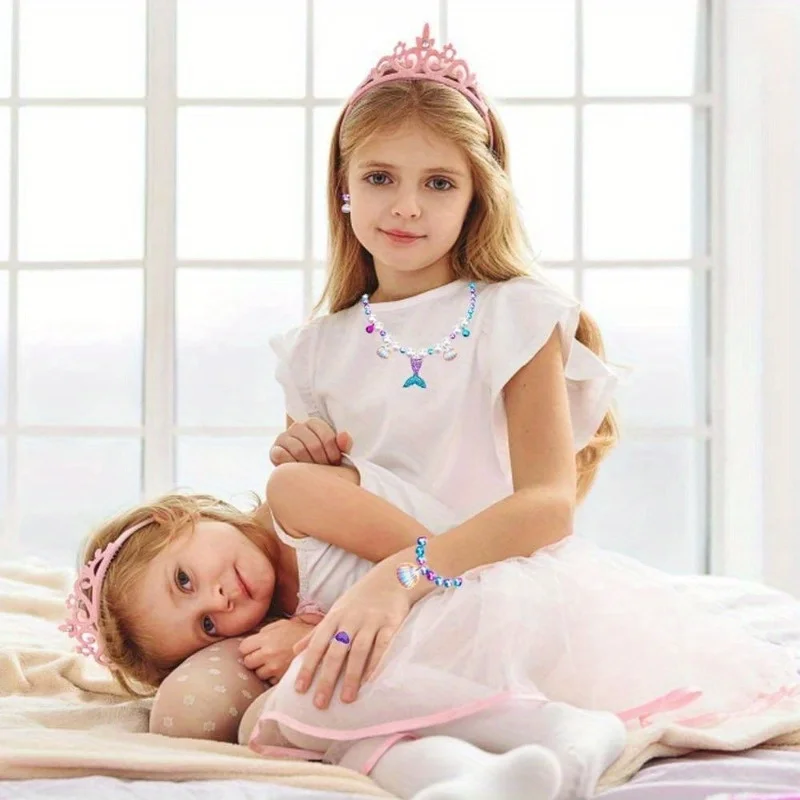 Conjunto de joyas para niñas, juego de joyas, monedero, pulsera, collar, pendientes, vestido, juego de simulación, regalos para niños pequeños, bolso cruzado de cumpleaños de princesa - imagen 4
