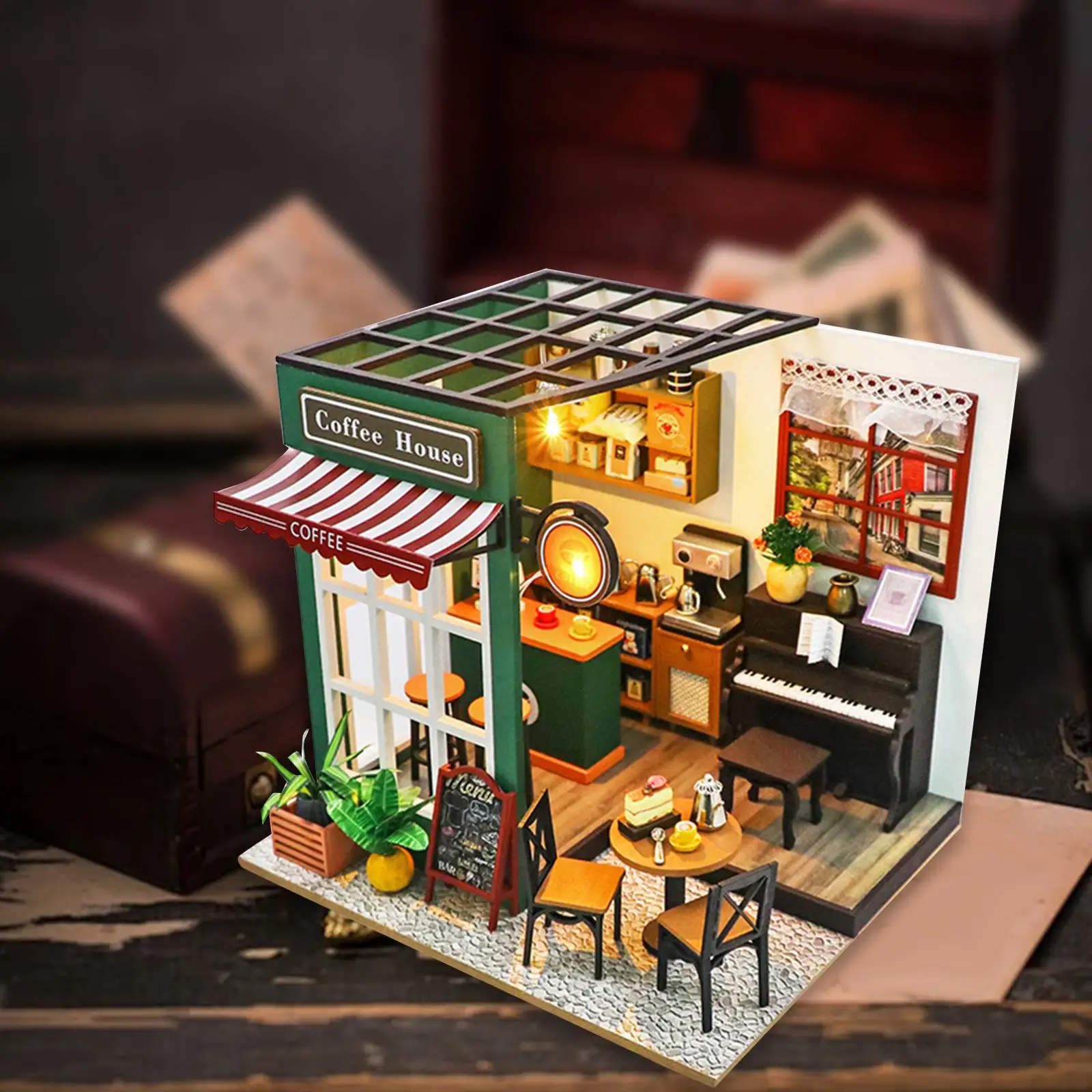 DIY Miniature Dollhouse Kits with Furniture Coffee Shop for Family Mother