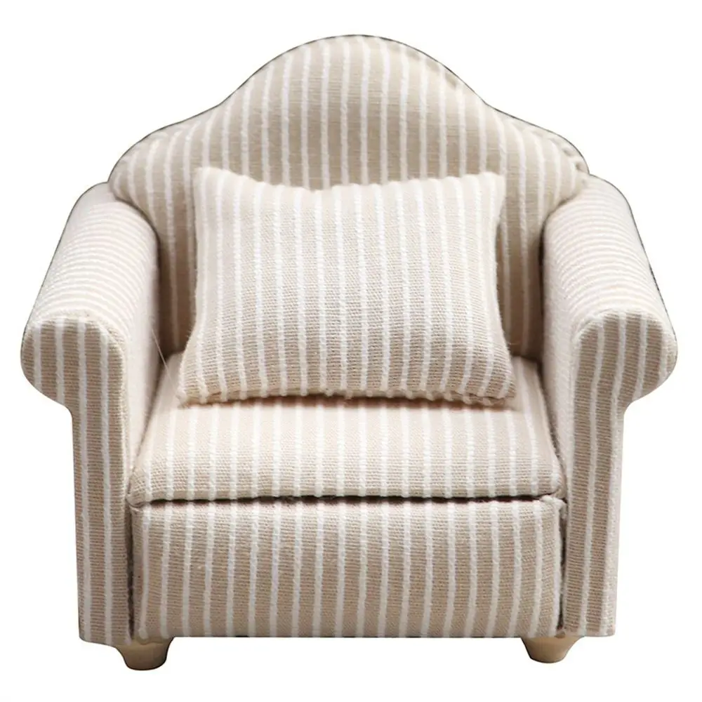 Scene Toy Striped Dollhouse Sofa With Pillow Simulation Miniature Sofa Sofa Model 1:12 Mini Sofa Dollhouse Accessorie - imagen 2