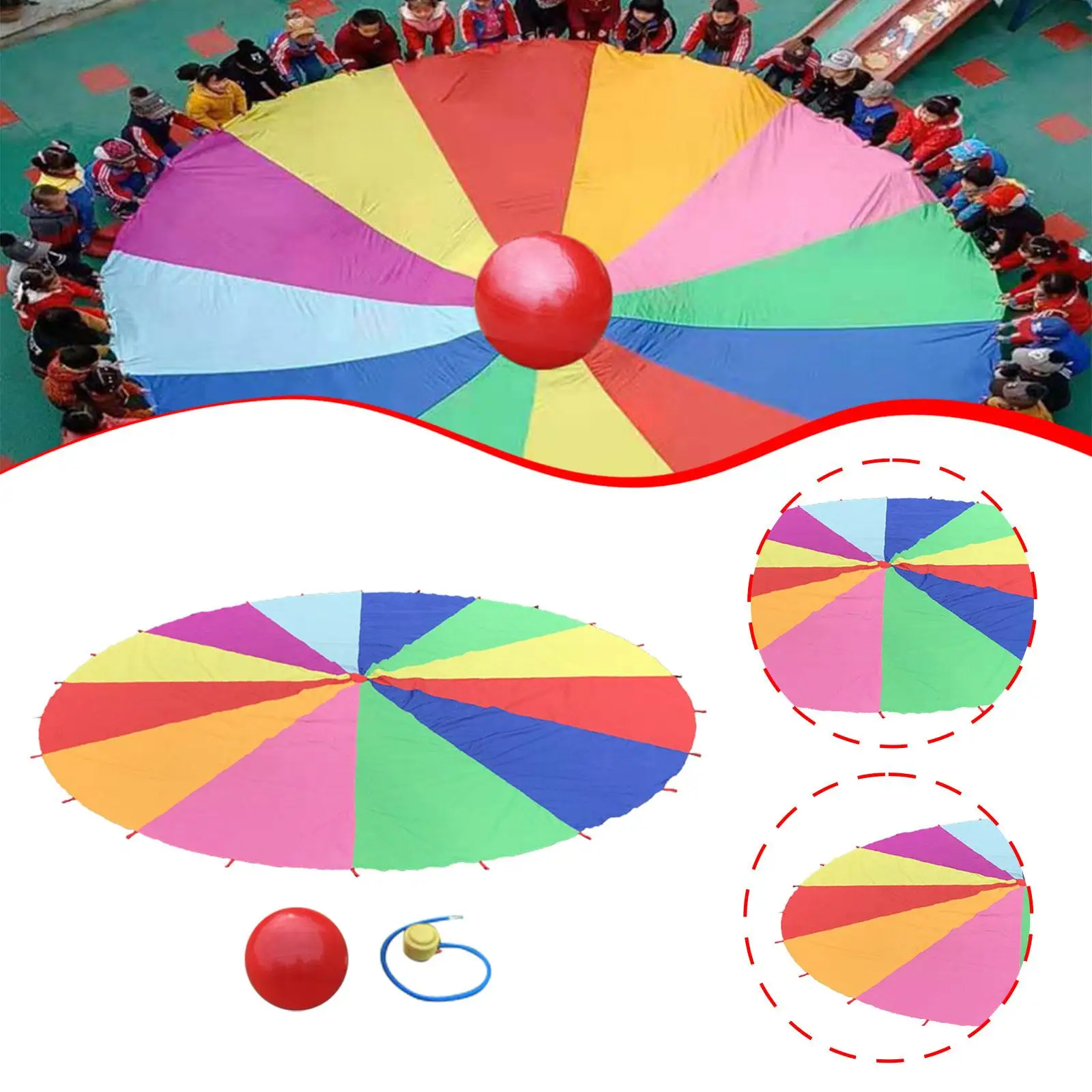 Rainbow Parachute Toy Sensory Training Hand Eye Coordination Color Perception Cooperative Game Team Game Rainbow Umbrella Beach