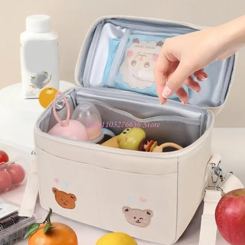 R6FD Mom Bag Travel Termal Bolsas almacenamiento alimentos Bordado BOTO CROSSBOLY HOMBO BOTELLA BOTELLA Muñeca Organizador - imagen 3