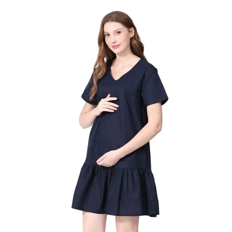 Vestido de mujer embarazada de talla grande, vestidos de maternidad sueltos hasta la rodilla, vestido de lactancia de corte a, vestido de lactancia de manga corta con cuello en V - imagen 5