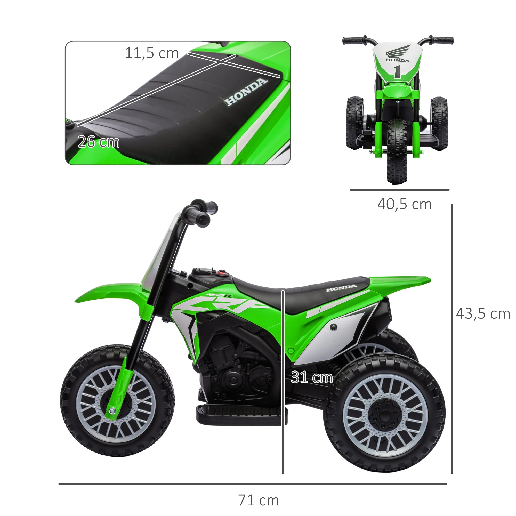 HOMCOM Moto Eléctrica con Licencia Honda CRF450RL para Niños de +18 Meses Motocicleta de Batería 6V con Velocidad 3 km/h Bocina y Sonido de Arranque Carga 25 kg 71x40,5x43,5 cm - imagen 4