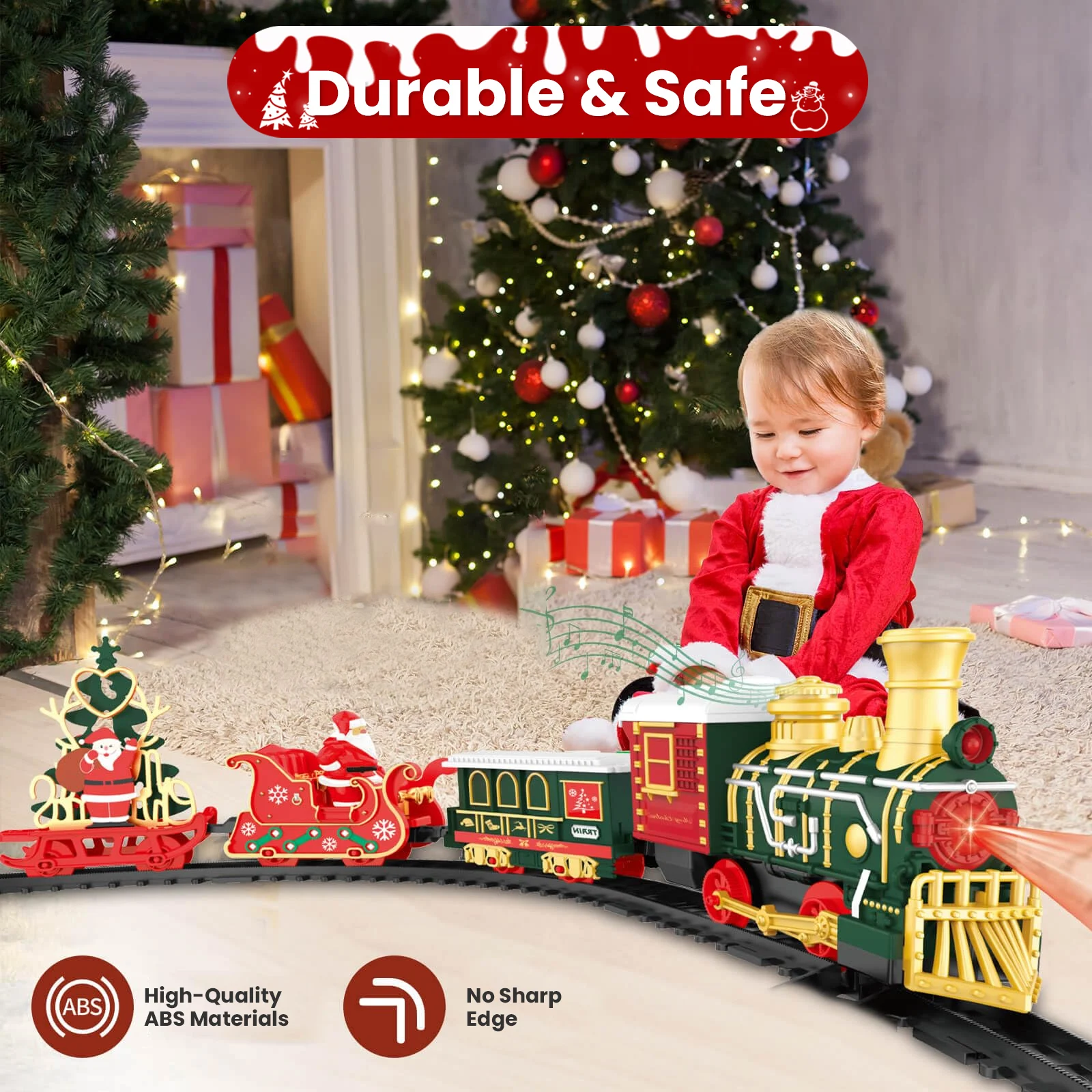 Tren de juguete eléctrico de Navidad, coches ferroviarios, pistas de carreras con música, Papá Noel, decoración de árbol de Navidad, modelo de tren, juguetes, regalos - imagen 4