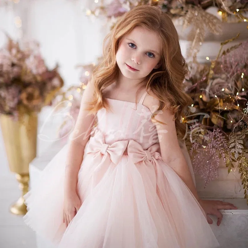 Vestido de princesa de estilo occidental para niña pequeña, vestido de fiesta de 1er cumpleaños de tul hinchado con lazo rosa, vestidos infantiles para niña, vestido de lentejuelas - imagen 2