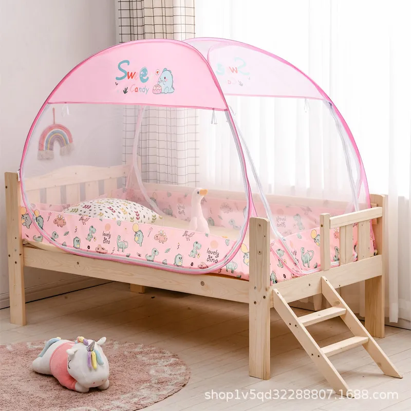 Mosquitera anticaída de fondo completo para cama de niño, mosquitera para yurta doméstica sin instalación, mosquitera de malla cifrada portátil plegable