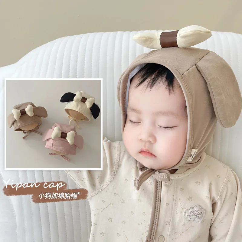 Gorro bonito para recién nacido, gorro de cachorro de dibujos animados de moda coreana para niño pequeño, niño y niña, gorro Kawaii cálido, accesorios de fotografía para bebé