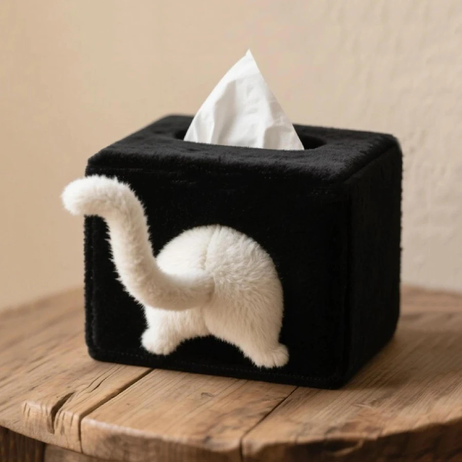 Dispensador de pañuelos para bebé en terciopelo con gato