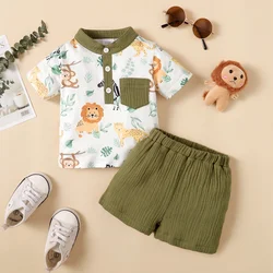 Conjunto infantil veraniego con estampado de animales para bebé
