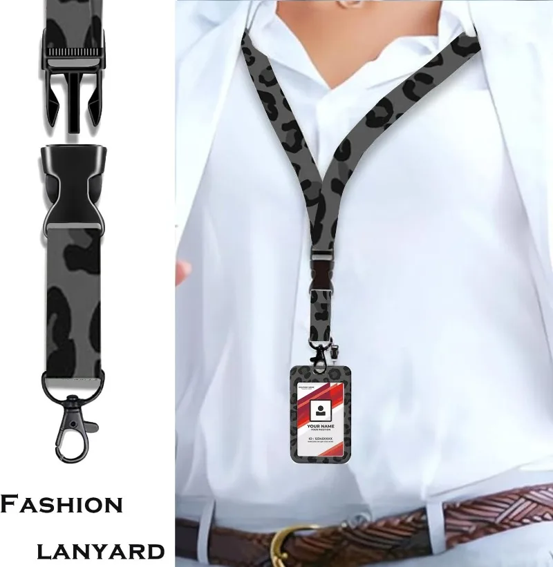 Cordón de estudiante de teléfono de leopardo, tarjetero de identificación, carrete de insignia, correa para el cuello para llaves, llavero, llavero de tarjeta de crédito - imagen 3